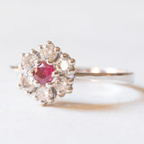 *RESERVADO* Anel margarida vintage em ouro branco 14K (aproximadamente 0.18 quilates) e diamantes lapidação brilhante (aproximadamente 0.35 quilates), década de 70