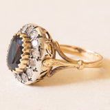 Vintage-Gänseblümchenring aus 18-karätigem Gelbgold und Silber mit Saphir (ca. 2 ct) und Diamanten im Brillantschliff (ca. 0.42 ctw), 50er/60er Jahre