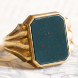 Vintage 8K Gelbgold Heliotrop (Blutstein) Siegelring, 50er/60er Jahre