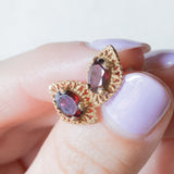 Vintage 9K Gelbgold & Silber Granat Ohrringe, 40er/50er Jahre