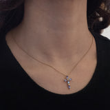 Vintage 9K Gelbgold Tansanit Kreuz Anhänger, 80er/90er Jahre