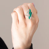 Vintage-Ring aus 18-karätigem Weißgold mit Diamanten (ca. 2 Karat) und Smaragd (ca. 1.90 Karat), 70er Jahre