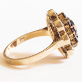 Vintage 8 Karat Gelbgold-Granat-Gänseblümchen-Ring, 50er Jahre