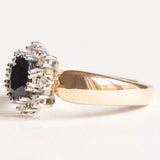 Vintage-Gänseblümchen-Ring aus 14-karätigem Gelb- und Weißgold mit Saphir (ca. 1 ct) und Diamanten (ca. 0.16 ctw), 60er Jahre