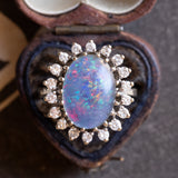 Vintage 14K White Gold Triplet Opal & Brilliant Cut Diamonds (approx. 0.36ctw) Daisy Ring, 60s/70s
