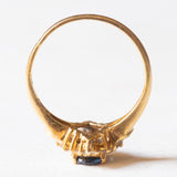 Vintage-Gänseblümchenring aus 18 Karat Gelb- und Weißgold mit Saphiren (ca. 0.75 ct) und Diamanten im Brillantschliff (ca. 0.20 ctw), 60er Jahre