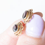 Vintage 9K Gelbgold Granat Ohrringe, 50er/60er Jahre