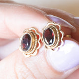 Vintage 9K Gelbgold Granat Ohrringe, 50er/60er Jahre