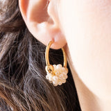 Vintage-Creolen aus 18-karätigem Gelbgold mit weißen Perlen, 70er/80er Jahre