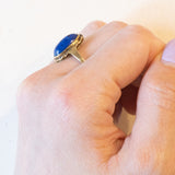 Vintage-Ring aus 9-karätigem Gelbgold mit Lapislazuli, 50er/60er Jahre