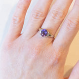 Vintage-Ring aus 9-karätigem Gelbgold und Weißgold mit Amethyst (ca. 1 Karat) und Diamanten, 60er/70er Jahre