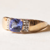 Vintage-Ring aus 9K Gelb- und Weißgold mit Tansanit (ca. 0.80 ct) und Diamanten, 70er/80er Jahre