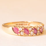Veretta vintage in oro giallo 9K con rubini (0.50ctw ca.) e diamanti (0.16ctw ca.), anno 1990