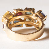 Vintage-Ring aus 18 Karat Gelbgold, blauer Saphir, grüner Turmalin, Rubin, behandelter gelber Saphir, Chromodiopsid, Citrin, synthetischer blauer Spinell und Granat, 70er/80er Jahre
