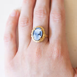 Vintage-Ring aus 18-karätigem Gelbgold mit Achat-Kamee, 50er/60er Jahre
