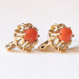 Herzförmige Vintage-Ohrringe aus 8-karätigem Gelbgold mit orangefarbener Koralle, 40er/50er Jahre