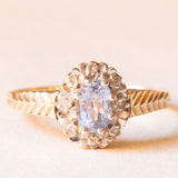 Vintage-Ring aus 9-karätigem Gelb- und Weißgold mit Saphir (ca. 0.60 ct) und Diamanten, 1987