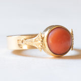 Ägyptischer Vintage-Ring aus 18 Karat Gelbgold mit orangefarbenen Korallen und Papyrusblättern, 80er Jahre