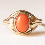 Vintage-Ring aus 9-karätigem Gelbgold mit orangefarbener Koralle, 40er/50er Jahre
