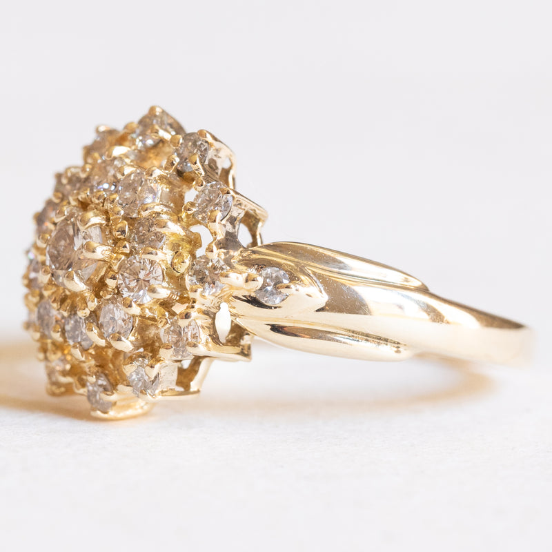 Anello vintage a margherita in oro giallo 14K con diamanti di taglio brillante (1ctw ca.), anni ‘60
