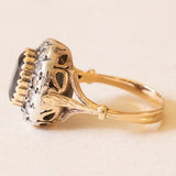 Vintage-Gänseblümchenring aus 18-karätigem Gelbgold und Silber mit Saphir (ca. 2 ct) und Diamanten im Brillantschliff (ca. 0.42 ctw), 50er/60er Jahre