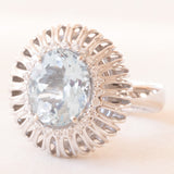 Vintage-Ring aus 18-karätigem Weißgold mit Aquamarin (ca. 2 ct) und Diamanten im Brillantschliff (ca. 0.12 ctw), 80er/90er Jahre
