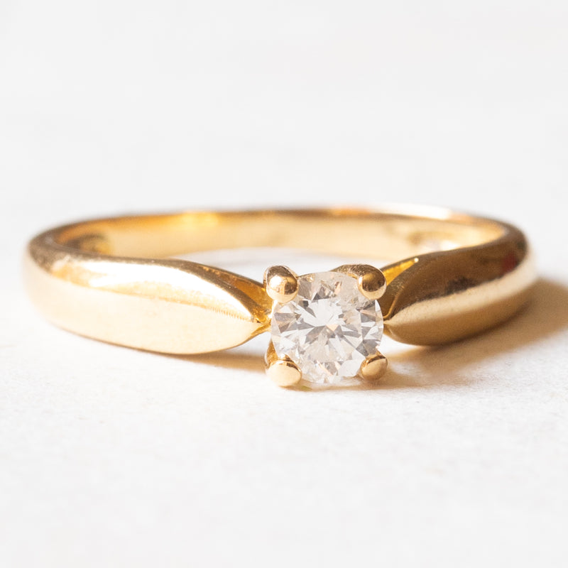 Solitario vintage in oro giallo 18K con diamante di taglio brillante (0.20ct ca.), anni '60/'70