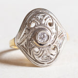 Vintage-Diamantring aus 18 Karat Gelb- und Weißgold im Art-Déco-Stil (Mitte ca. 0.15 ct)