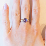 Vintage-Ring aus 9-karätigem Gelbgold und Weißgold mit Amethyst (ca. 1 Karat) und Diamanten, 60er/70er Jahre
