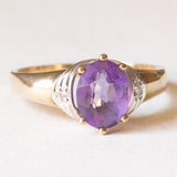 Vintage-Ring aus 9-karätigem Gelbgold und Weißgold mit Amethyst (ca. 1 Karat) und Diamanten, 60er/70er Jahre