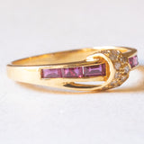 Vintage 18 Karat Gelbgold Ring mit Rubinen und Diamanten, 70er Jahre