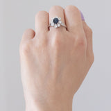 Vintage-Gänseblümchen-Ring aus 18-karätigem Weißgold mit Saphir (ca. 1.20 ct) und Diamanten im Brillantschliff (ca. 1.20 ctw), 60er Jahre