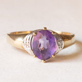 Vintage-Ring aus 9-karätigem Gelbgold und Weißgold mit Amethyst (ca. 1 Karat) und Diamanten, 60er/70er Jahre