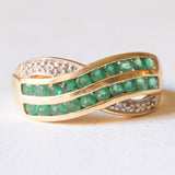 Vintage-Bandring aus 18 Karat Gelbgold und Weißgold mit Smaragd und Diamant, 60er/70er Jahre