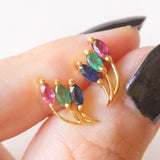 Vintage-Ohrringe aus 18 Karat Gelbgold mit Rubin, Smaragd und Saphir, 70er Jahre