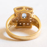 Vintage 18K yellow gold ring with topaz (approx. 0.40ct) and brilliant cut diamonds (approx. 0.20ctw), 60s/70s