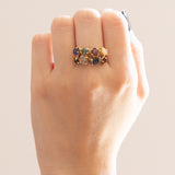 Vintage-Ring aus 18 Karat Gelbgold, blauer Saphir, grüner Turmalin, Rubin, behandelter gelber Saphir, Chromodiopsid, Citrin, synthetischer blauer Spinell und Granat, 70er/80er Jahre