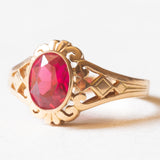 Vintage-Ring aus 14-karätigem Gelbgold mit synthetischem Rubin (ca. 1.50 ct), 40er Jahre