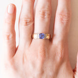 Vintage-Ring aus 9K Gelb- und Weißgold mit Tansanit (ca. 0.80 ct) und Diamanten, 70er/80er Jahre