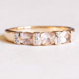 Vintage-Riviera-Ring aus 14-karätigem Gelbgold und Weißgold mit rosa Morganiten (ca. 0.50 ctw) und Diamanten (ca. 0.04 ctw), 70er Jahre