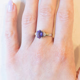 Vintage-Ring aus 9-karätigem Gelbgold und Weißgold mit Amethyst (ca. 1 Karat) und Diamanten, 60er/70er Jahre