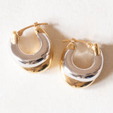 Boucles d'oreilles doubles créoles vintage en or bicolore (jaune et blanc) 18K, 60