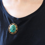 Ciondolo/spilla vintage in oro giallo 18K con cammeo su malachite, anni ‘60