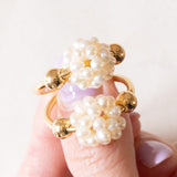 Vintage-Creolen aus 18-karätigem Gelbgold mit weißen Perlen, 70er/80er Jahre