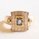 Vintage-Ring aus 18-karätigem Gelbgold mit Topas (ca. 0.40 ct) und Diamanten im Brillantschliff (ca. 0.20 ctw), 60er/70er Jahre