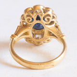 Vintage-Gänseblümchenring aus 18-karätigem Gelbgold mit Saphir (ca. 3.20 ct) und Diamanten im Brillantschliff (ca. 1.40 ctw), 60er Jahre