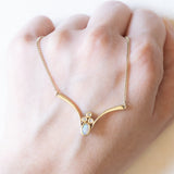 Vintage-Halskette aus 14-karätigem Gelbgold mit Opal (ca. 0.10 ct) und Diamanten (ca. 0.03 ctw), 70er Jahre