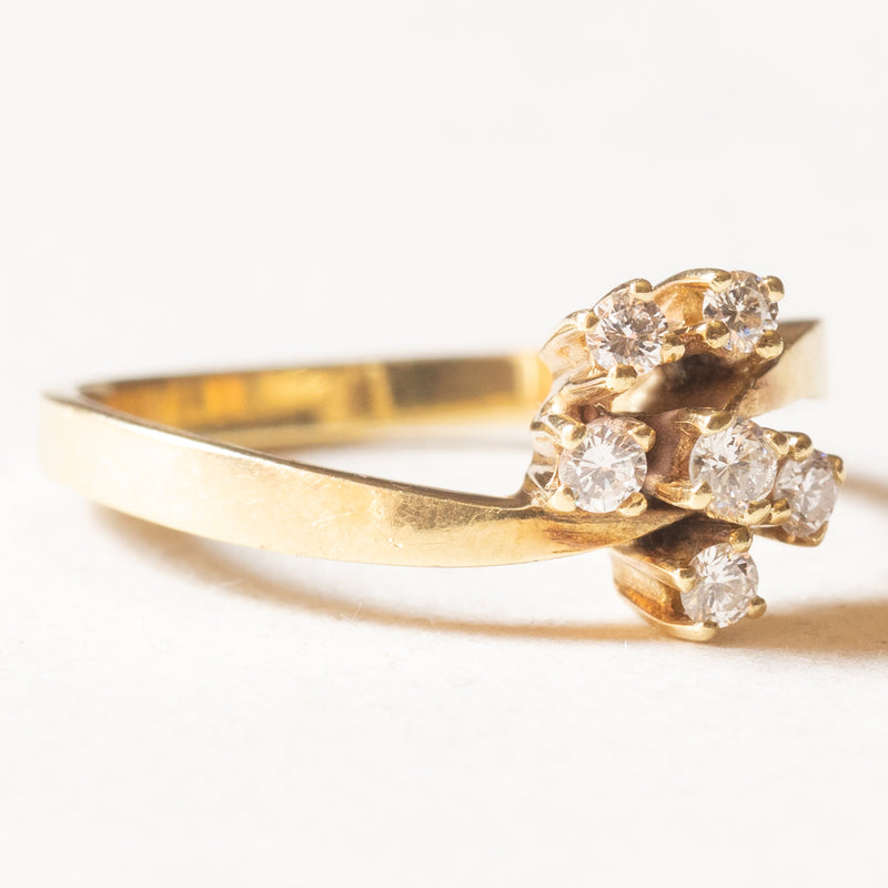 Anello vintage in oro giallo 14K con diamanti di taglio brillante (0.20ctw ca.), anni '70
