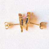 Boucles d'oreilles vintage en or jaune 18 carats avec rubis, émeraude et saphir, 70