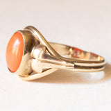 Vintage-Ring aus 9-karätigem Gelbgold mit orangefarbener Koralle, 40er/50er Jahre